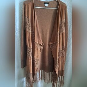VENUS Women's Brown Fringe Cardigan